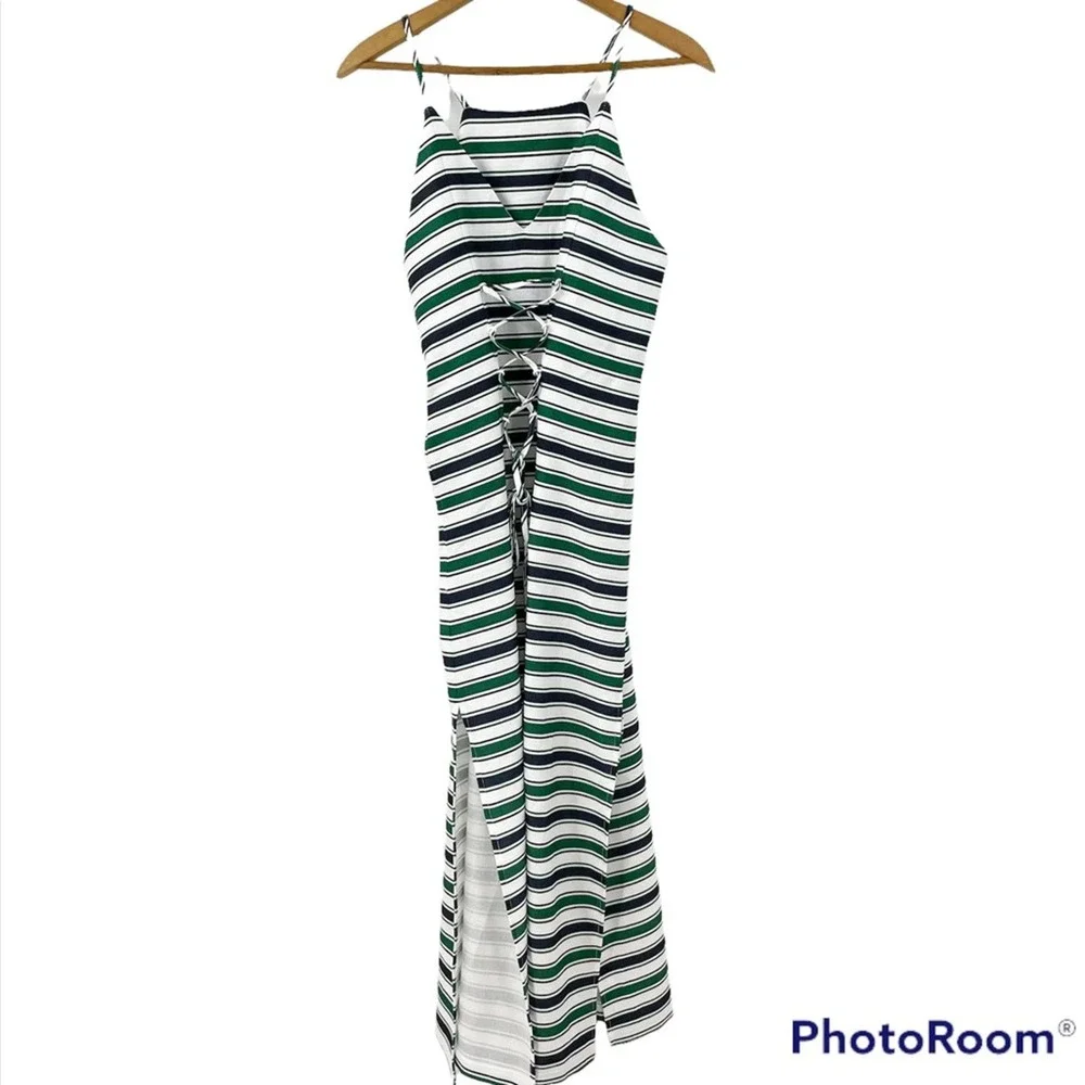 J.O.A. Striped Maxi Dress Side Slits Y2K 90s XS - Picture 6 of 10